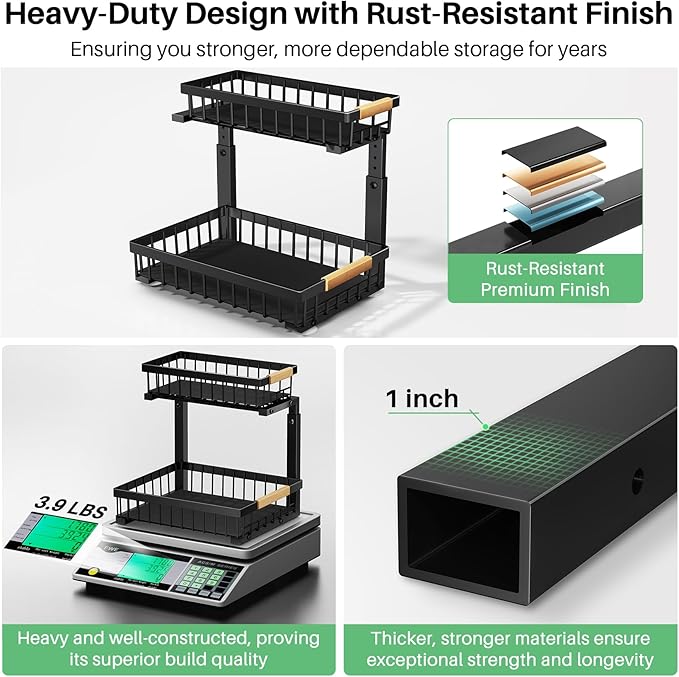 Modern Sustainable Standing Double-Layer Multifunction Pull-Out Basket Storage Rack Cabinet Kitchen Sink Metal Organizer